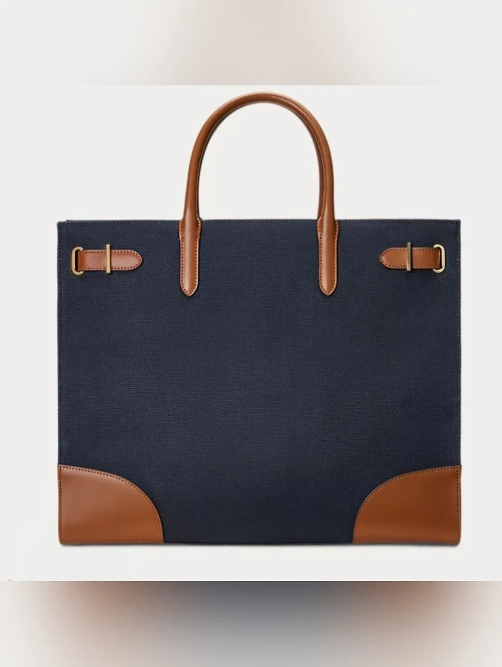 Ralph Lauren Navy Canvas and Brown Leather Tote - Picture 3 of 9